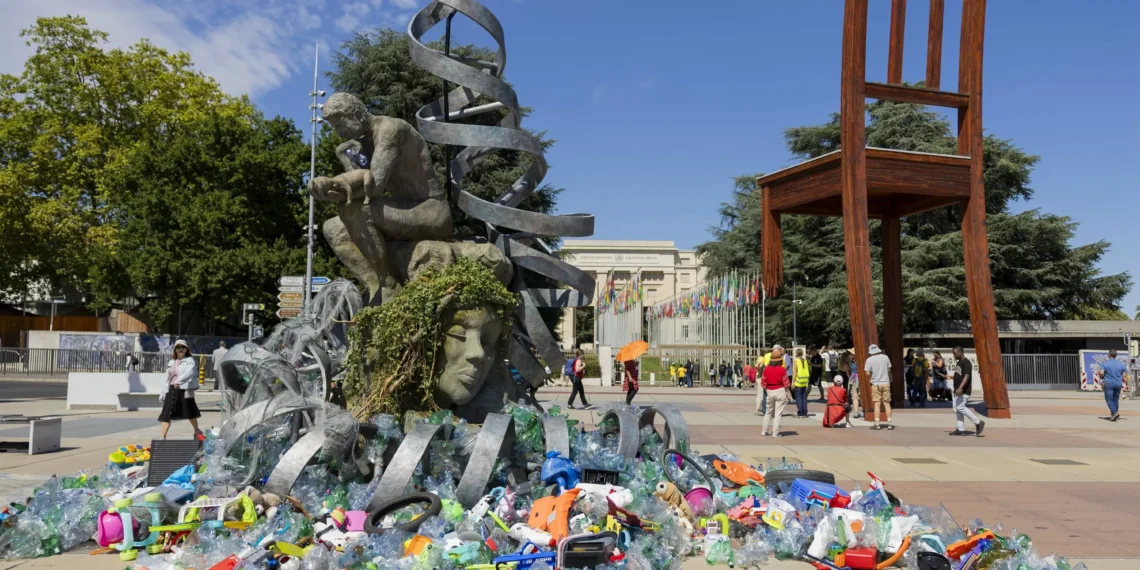 Drowning in plastic: Sculpture outside UN warns on cost of inaction